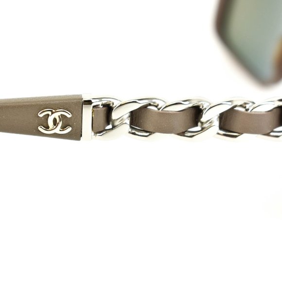 CHANEL "Chain": Taupe Leather CC Sunglasses (kt) - Picture 6 of 10